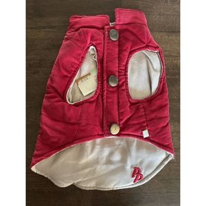 Puppy Pawer Dog Cat Warm Red Corduroy Reversable Vest Harness Hole Sz M NEW